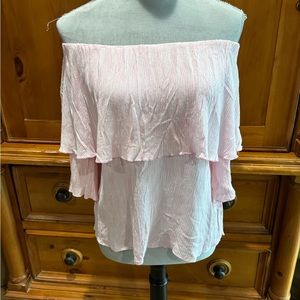 Cha Cha Vente Off The Shoulder Pink/White striped Blouse, Sz S
